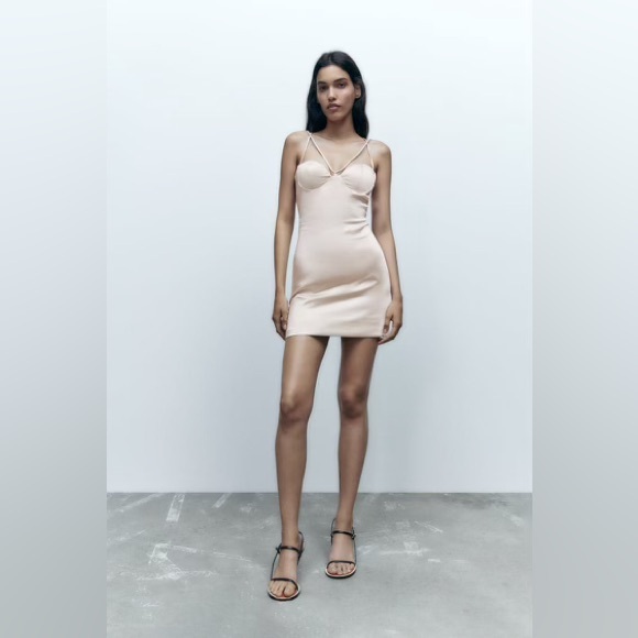 ZARA Pearl Grey Mini Corset Strappy Satin Dress - Picture 1 of 9